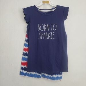 Rae Dunn BORN TO SPARKLE Top & Shorts 2-Piece Set Americana Girls